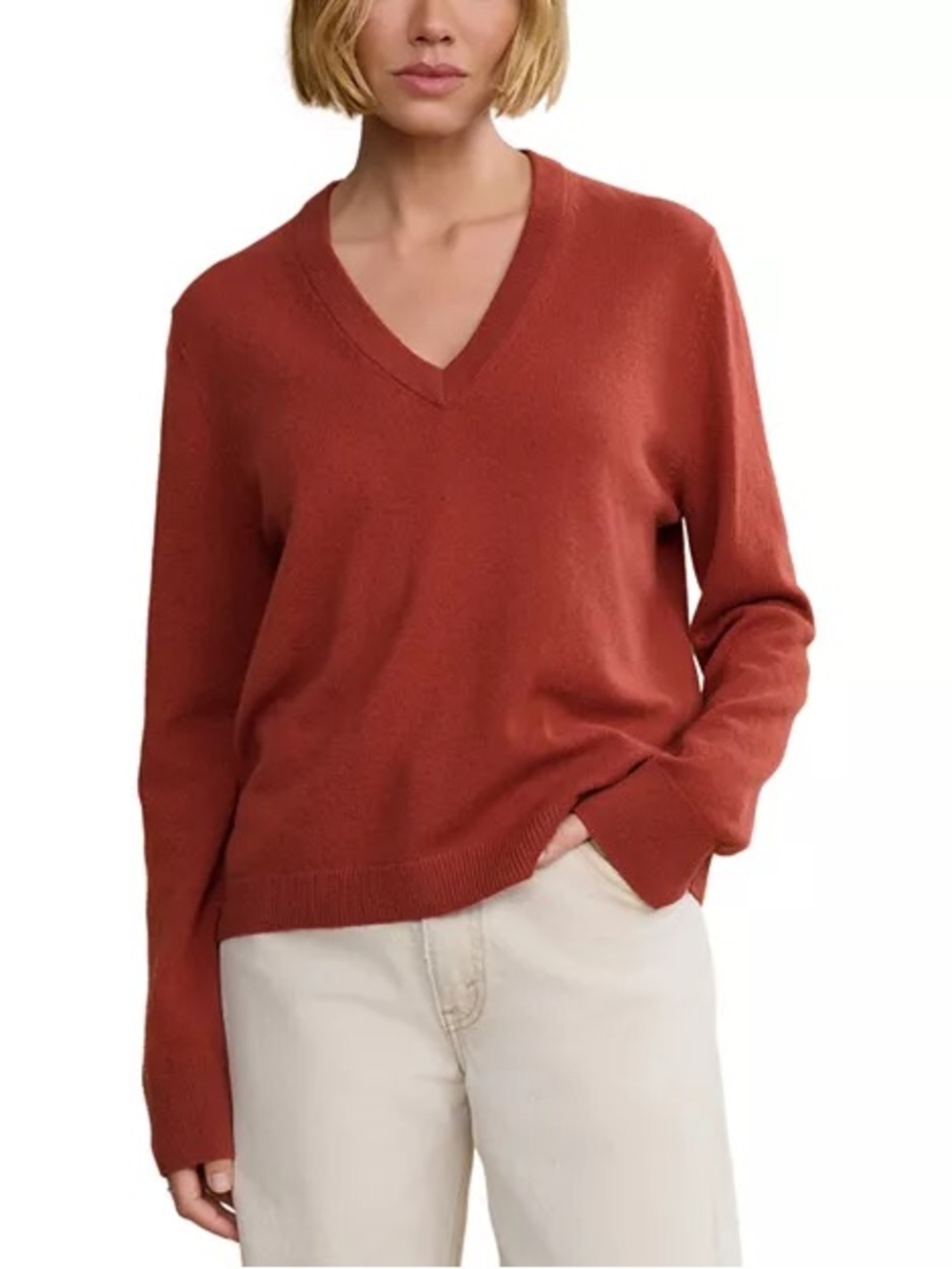 Jenni Kayne Flynn Cashmere V Neck Sweater Sienna Brown Red Size Large